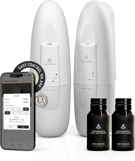 AromaPlan 5 Star Collection 2025 Plug in Waterless Diffuser (2 Fragrances Included)-Cold Air & Waterless Diffusers for Home & Office- Silent Wall Diffuser Plug in (2 Devices +2 Scents) - Bloomnest