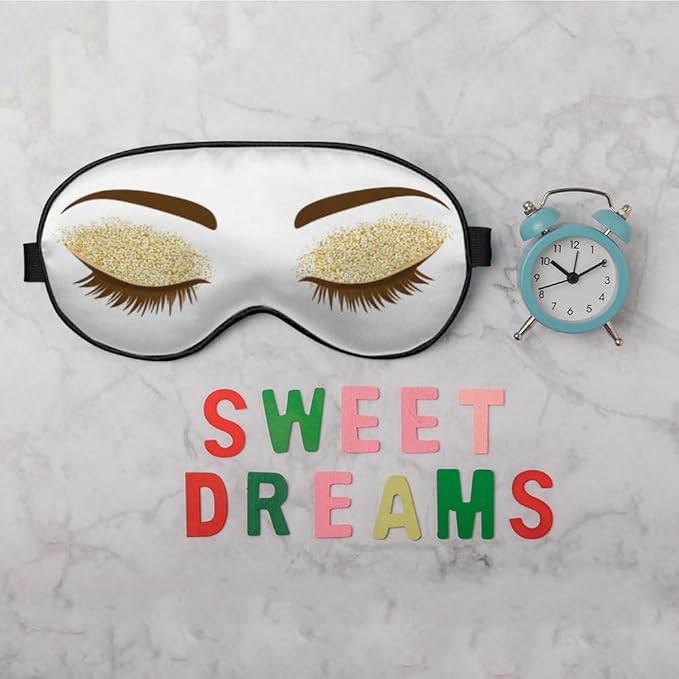 Eyelash Sleep Eye Mask Woman Eye Long Eyelashes Golden Glitters Eyeshadows Makeup Silk Eye Mask Sleeping Soft Eye Shade Cover for Women Boy Girl Airplane Travel - Bloomnest