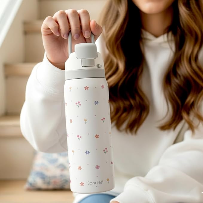 Floral Insulated Stainless Steel Water Bottle with Straw for Sports and Travel, 32oz, Gifts for Women Girls Friends Teens Birthday Christmas - Bloomnest