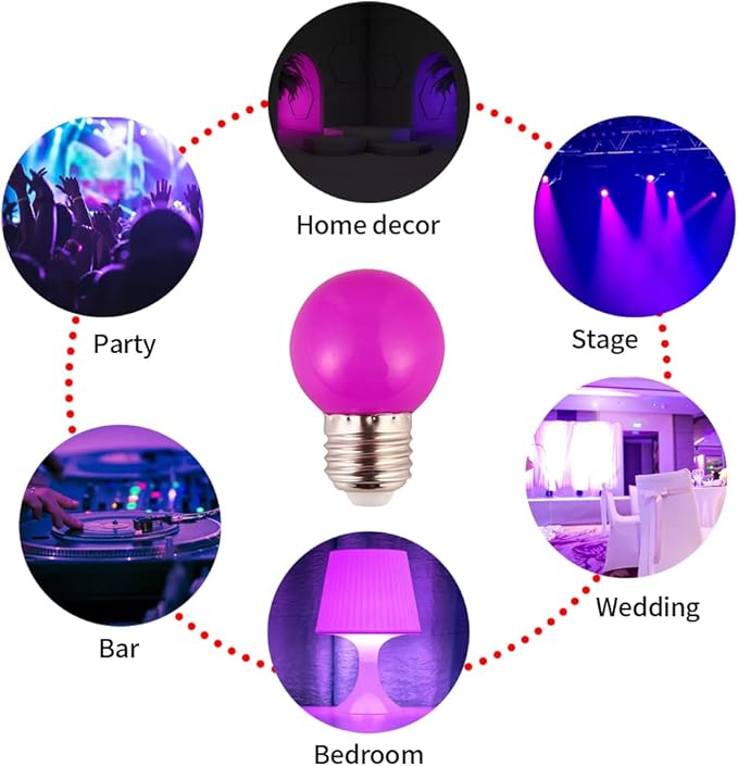 Dark Purple Pink Light Bulbs 1 Watt Low Lumen LED Night Light Bulb 10 Watt Equivalent E26/E27 Medium Base Mood Lighting for Wedding Party Bar Holiday Festival Halloween Christmas Room Decor 10Pack - Bloomnest