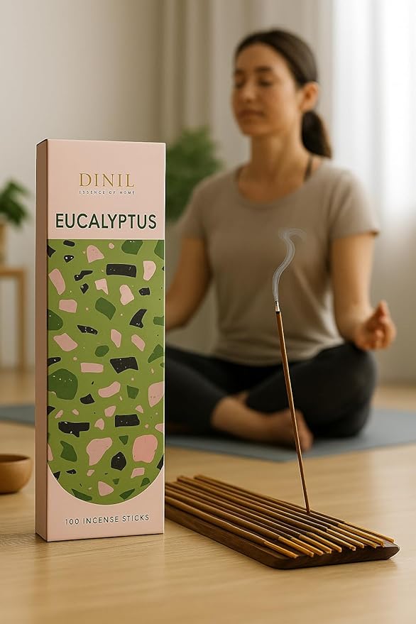 Dinil Eucalyptus Incense Sticks – 100 Sticks | Hand-Rolled, Charcoal-Free | Clean Burn, Low Smoke | Aromatic Incense for Meditation, Yoga & Home Fragrance Dinil