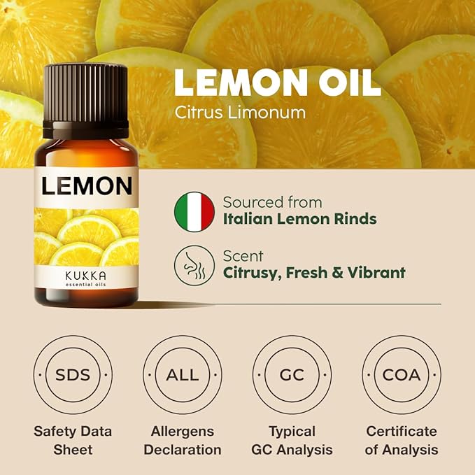 KUKKA Lemon Essential Oils - 0.34 Fl Oz - for Hair, Skin, Diffuser, Aromatherapy & DIY Soap Making Scent - Bloomnest