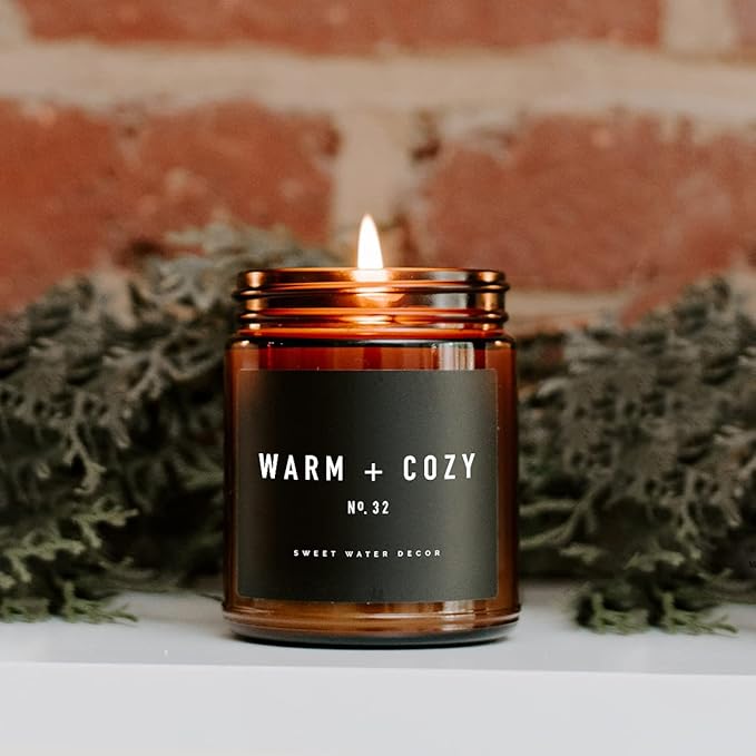 Sweet Water Decor Warm and Cozy Candle | Pine, Orange, Cinnamon, and Fir Balsam Winter Scented Soy Candles for Home | 9oz Amber Jar with Black Lid, 40 Hour Burn Time, Made in The USA - Bloomnest