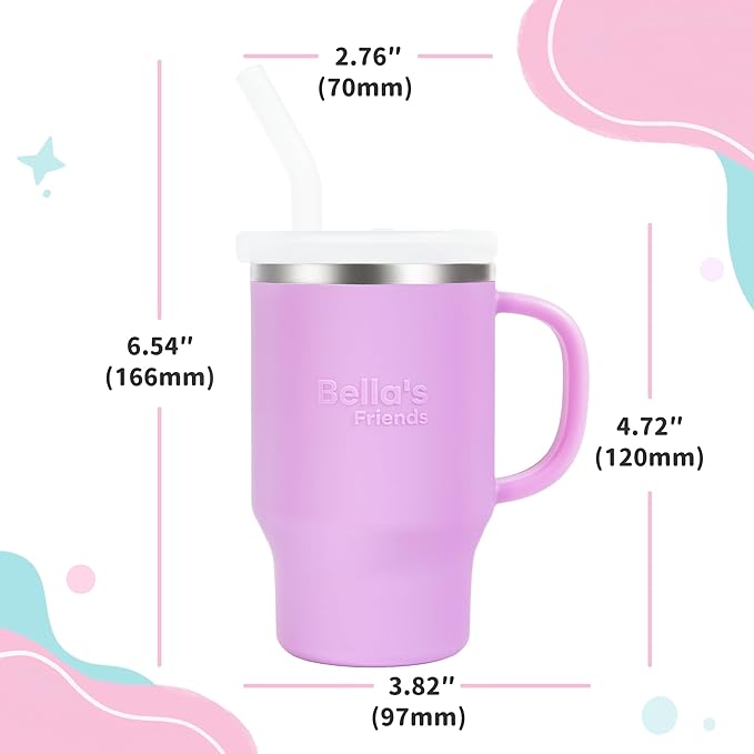Bella's Friends Handy Mini Tumbler – Adorable 9 oz Toddler Sippy Cup, Stainless Interior & Silicone Body, Leak‑Proof, Dishwasher Safe, Gift for 1-3 Years Old Girls & Boys, 2 Pack, Lilac&Azure Blue - Bloomnest