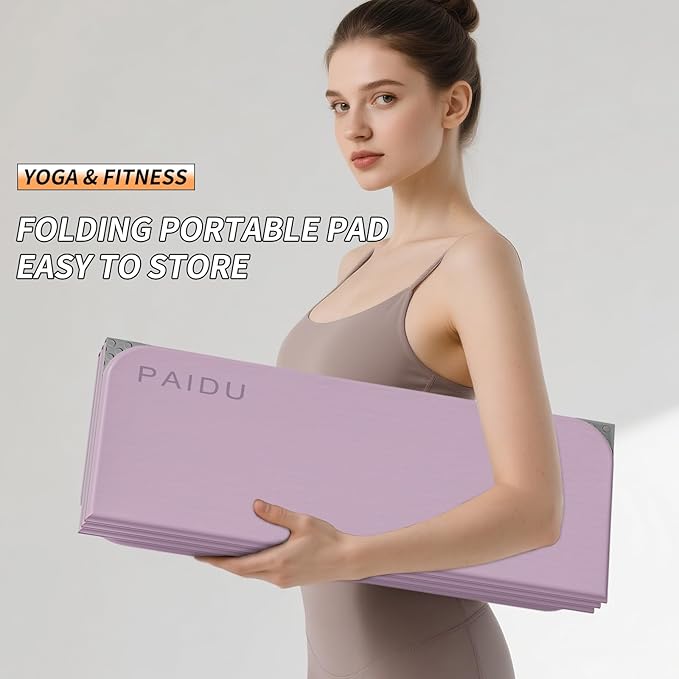 Foldable Fitness Yoga Mat | 2/5" (10MM) Extra Thick | SGS Certified Non-Slip TPE | 75x26" Extra Long-Wide | Portable & Easy Store | for Yoga, Pilates, Home Gym & Full-Body Workouts - Bloomnest