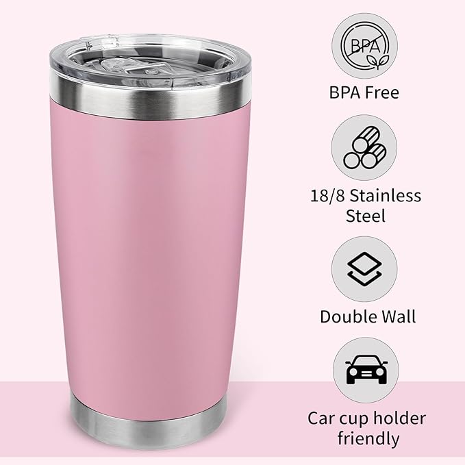 20oz Stainless Steel Tumbler with Lid, Travel Mug - Double Wall Vacuum Powder Coated Cup - Light Pink, 1 Pack - Bloomnest