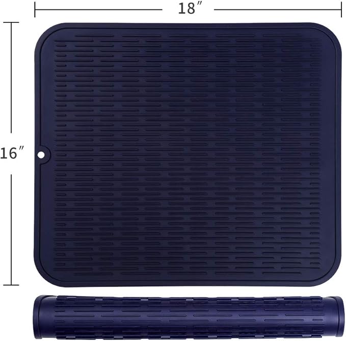 Silicone Dish Drying Mat for Multiple Usage,Easy clean,Eco-friendly,Heat-resistant Silicone Mat for Kitchen Counter or Sink,Refrigerator or Drawer Liner Navy Blue XL 18 inches x 16 inches - Bloomnest