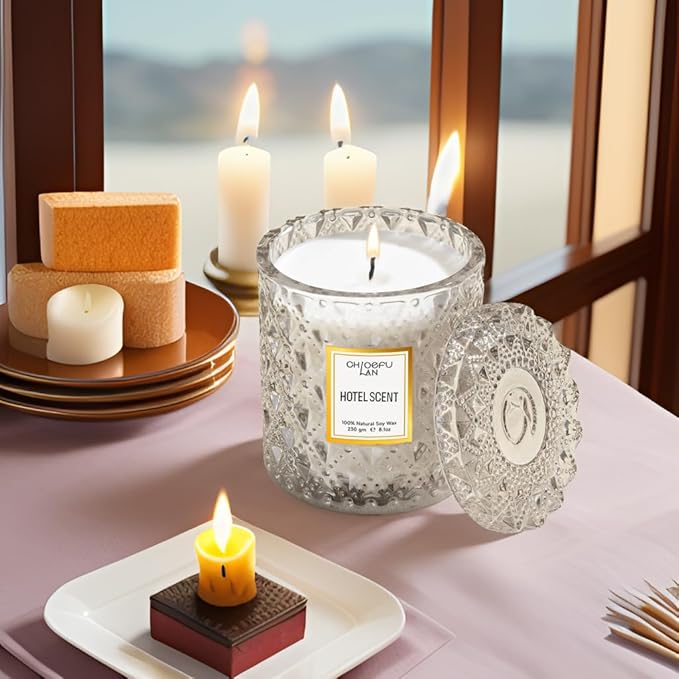 Chloefu LAN Hotel Scented Candle Natural Essential Oil, Luxury Scented Soy Jar Candle Gifts, Highly Scented, 8.1oz, Unique Blend to Promote Sleep & Relieve Stress - Bloomnest