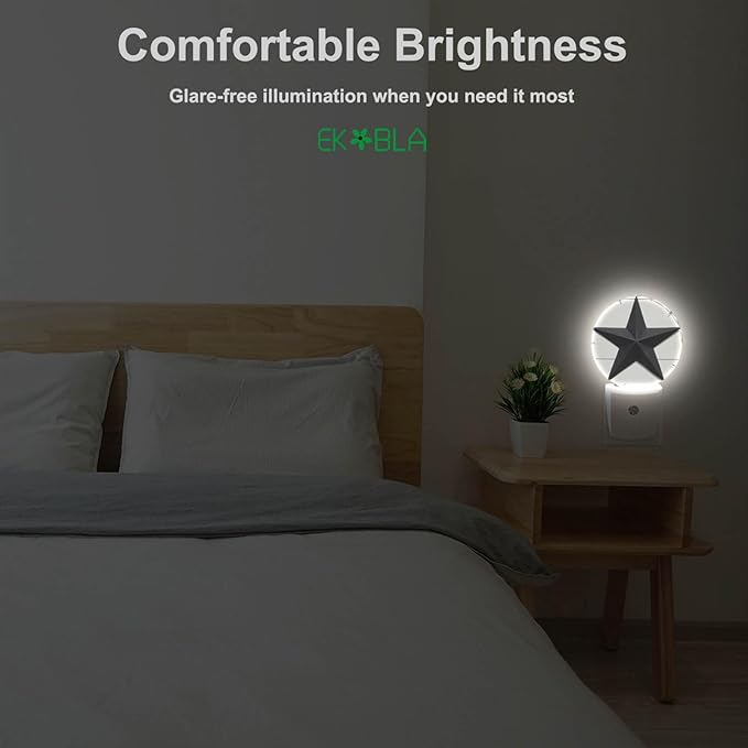 EKOBLA Texas Star Night Lights Plug into Wall Vintage Western Style Retro Star American Led Plug-in Nightlights with Dusk to Dawn Sensor for Home Bedroom Stairway Hallway Kitchen - Bloomnest