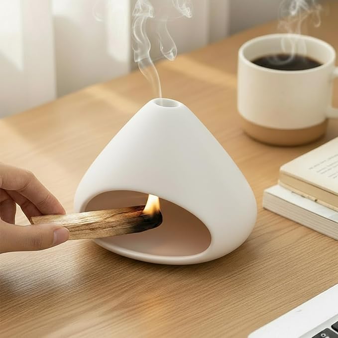 Palo Santo Holder Incense Burner,Sage Sticks Incense Holder,Zongzi Clay Smudge Bowl with Chimney,Mini Cone Ceramic Fireplace for Cedar,Yoga,Sleep,Home Decor,Anxiety Relief Meditation for Women (White) DIDIBIRD