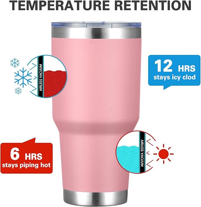 MEWAY 30oz Tumbler Double Wall Vacuum Insulated Travel Mug, Stainless Steel Tumbler with Lid, Durable Powder Coated Insulated Coffee Cup for Cold & Hot Drinks (Pink,1 PACK) - Bloomnest