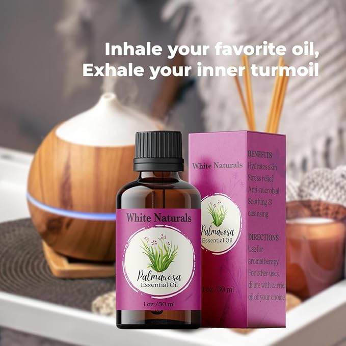 White Naturals Palmarosa Essential Oil – 100% Pure & Natural Palmarosa Oil, Floral & Fresh Aroma, Ideal for Aromatherapy, Skin Care & DIY Beauty, 1oz - Bloomnest