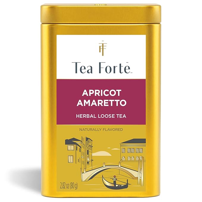 Tea Forte Apricot Amaretto Premium Loose Leaf Caffeine-Free Herbal Tea Blend Canister, Makes 35-50 Cups - Bloomnest