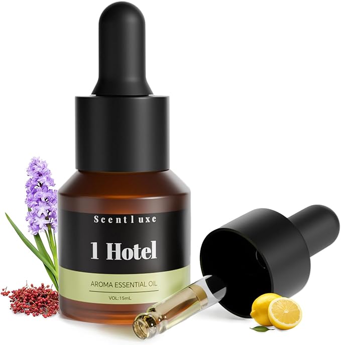 Essential Oil & Aromatherapy Diffuser Oils by The 1 Hotel Scent - Pepper, Lemon, Patchouli Notes. Premium 15mL Glass Dropper Bottle for Ultrasonic/Waterless Diffusers, Crafting 5-Star Hotel Fragrance - Bloomnest