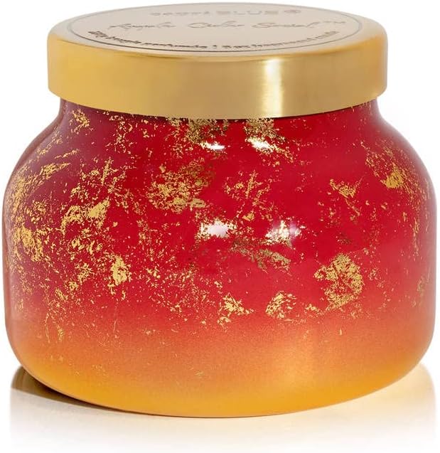 Capri Blue Glimmer Petite Signature Jar Candle - Apple Cider Social Scented Candle with Ombre Glass Candle Holder - Luxury Aromatherapy Candle - Red and Gold (8 oz) - Bloomnest