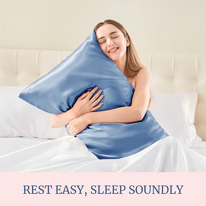 BEDELITE Satin Pillowcase for Hair and Skin, Super Soft and Cooling Similar to Silk Pillow Cases 2 Pack with Envelope Closure, Gift for Women Men(20"x36" King Size, Airy Blue) - Bloomnest