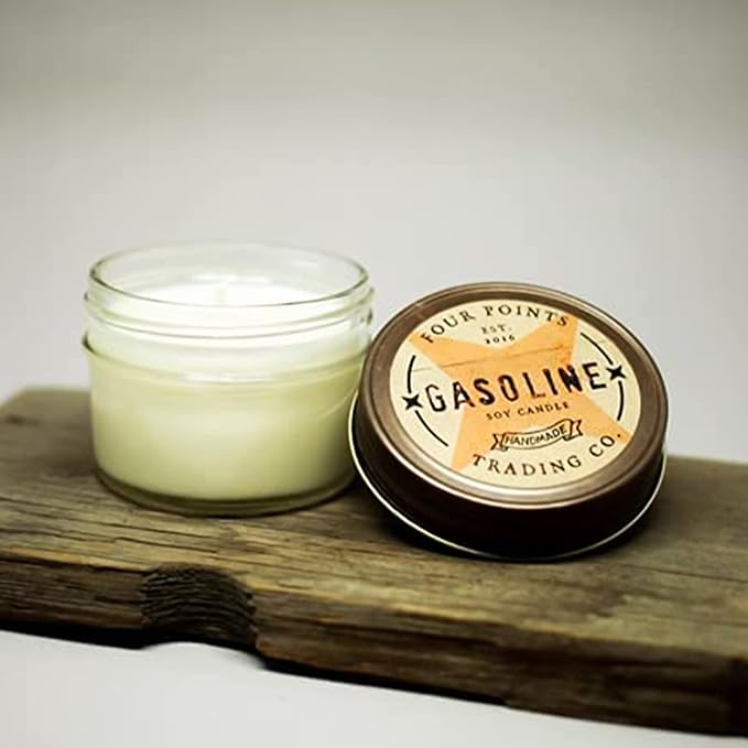 Gasoline Scented Candle 4 oz - Soy Aromatherapy Candle with Jar - Great Fun Gifts for Birthday, Anniversary, Christmas, New Year, House Warming and More - Four Points Trading Co. - Bloomnest