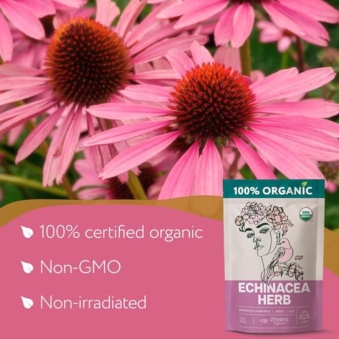 Organic Echinacea Herb (4 oz.) - Equinacea Organica - Echinacea Purpurea Loose Leaf Tea - Immunity, Respiratory System, Digestion - Bloomnest