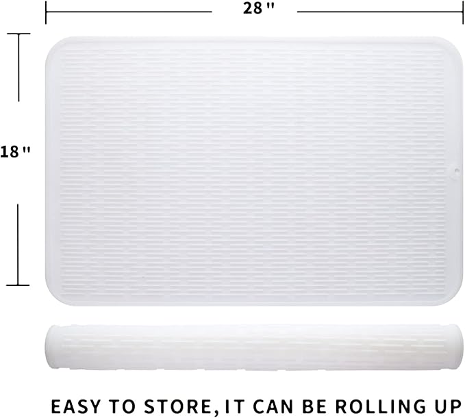 Silicone Dish Drying Mat for Multiple Usage,Easy clean,Eco-friendly,Heat-resistant Silicone Mat for Kitchen Counter or Sink,Refrigerator or Drawer Liner Translucent 3XL 28 inches x 18 inches - Bloomnest