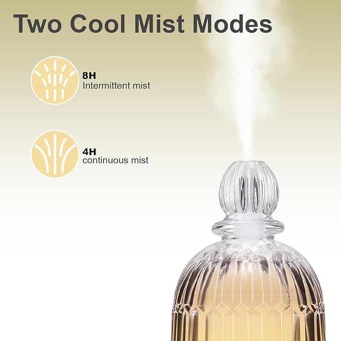 120ml Glass Essential Oil Diffuser, Ultrasonic Aroma Diffuser Glass Cover & Plastic Reservoir with Auto Shut-Off 7 Colors LED Lights for Home Office Bedroom(Bronze Base) DOUDING