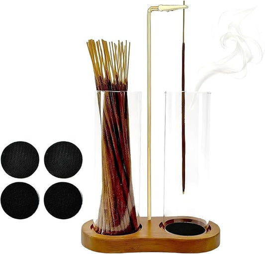 Glass Incense Holder, 2 in 1 Incense Holder for Sticks Incense Burner Holder with Storage & Sticky Pads, Anti-Ash Flying Incense Burne and Organizer Meditation Yoga Spa Room Decor - Bloomnest