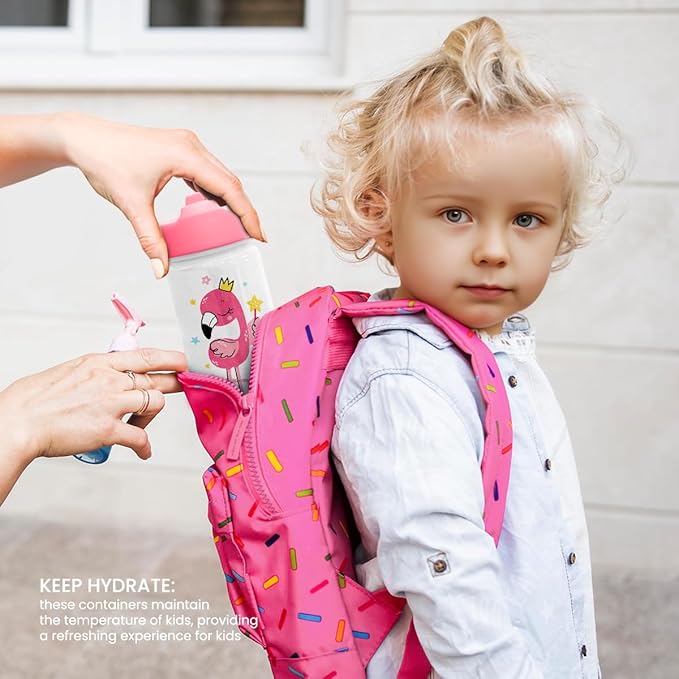 Flamingo Water Bottle - Kids Water Bottle with Straw Lid - 12 Oz Insulated Stainless Steel Water Bottles for Kid Girls - Travel Cup for School Sports - Bloomnest