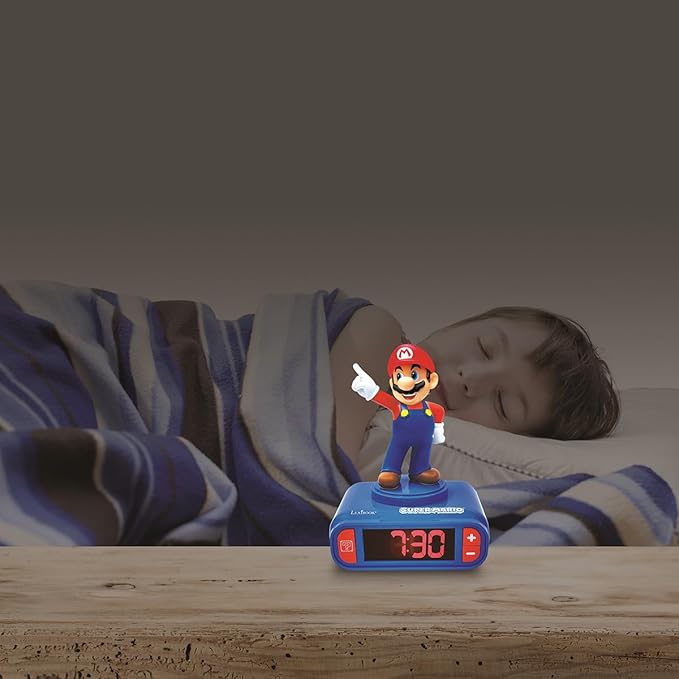 LEXiBOOK, Super Mario, Mario Nightlight Alarm Clock, Sounds and Melodies, LCD Backlit Screen, Luminous, Snooze, Red/Blue, RL800NI - Bloomnest