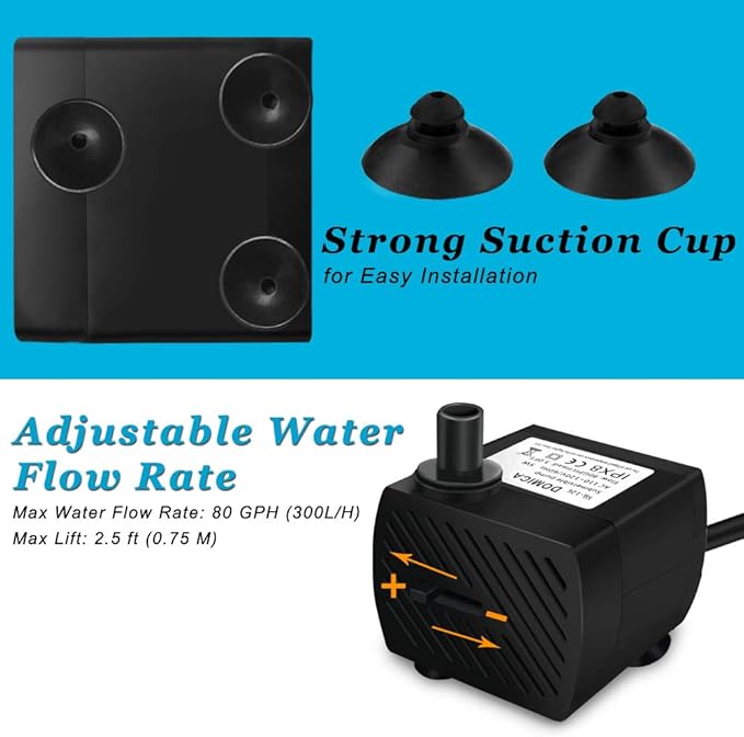 DOMICA (80GPH 4W) Mini Submersible Water Pump with 2.2FT Tube for Pond, Aquariums, Fish Tank, Hydroponics, Tabletop Fountain, Pet Fountain, Indoor or Outdoor Fountain Pump - Bloomnest