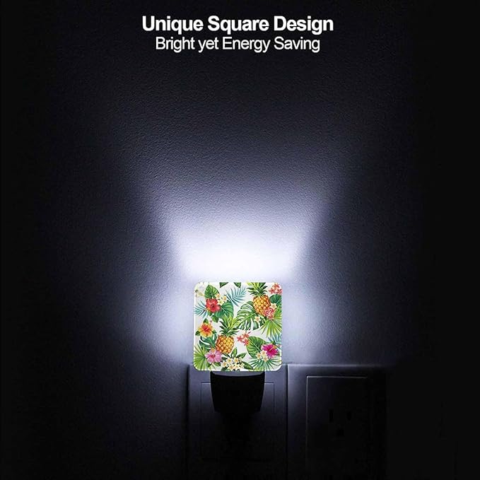 LED Night Light,Summer Hawaiian Botanical Floral Pineapple Flower LED Night Light Plug into Wall with Dusk to Dawn Light Sensor White Energy Efficient Nightlight for Bedroom Hallway Kitchen - Bloomnest