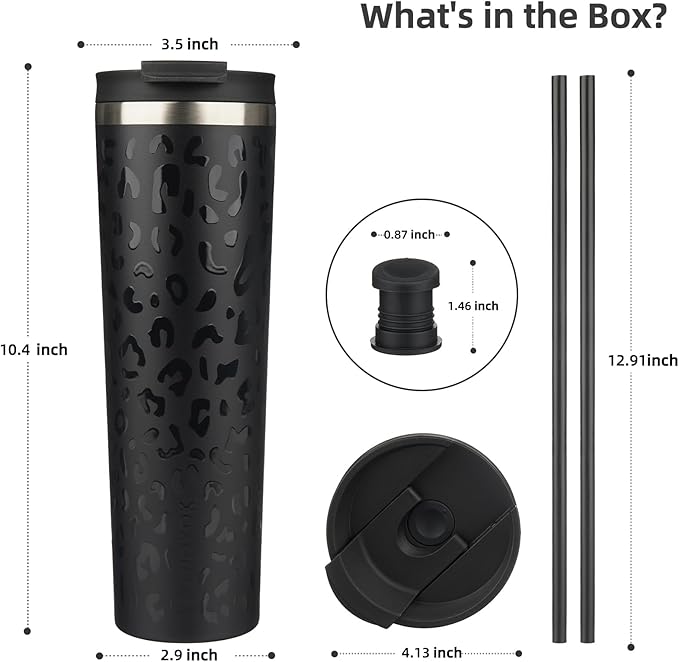 BJPKPK 34oz Insulated Tumbler With lid And Straw Stainless Steel Tumblers Travel Coffee Mug Reusable Thermal Cup,Black Leopard - Bloomnest