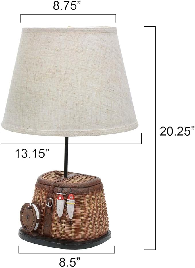 BLACK FOREST DECOR Fishing Creel Accent Lamp - Rustic Lodge Table Lamp with Woven Look - 20.25" x 13.15" - Bloomnest