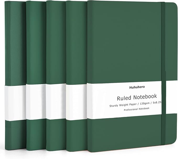 Huhuhero Notebooks Journal, Ruled Notebook, Premium Thick Paper Lined Journal, Black Hardcover Notebook for Office Home School Business Writing Note Taking Journaling, 5"×8.25" (5, Green) - Bloomnest