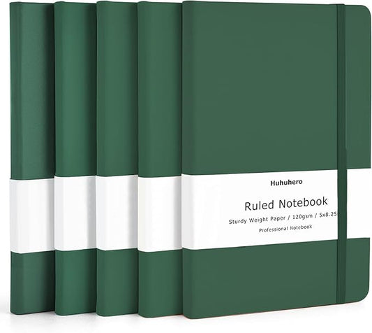 Huhuhero Notebooks Journal, Ruled Notebook, Premium Thick Paper Lined Journal, Black Hardcover Notebook for Office Home School Business Writing Note Taking Journaling, 5"×8.25" (5, Green) - Bloomnest