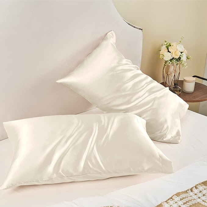 BEDELITE Satin Pillowcase for Hair and Skin, Super Soft and Cooling Similar to Silk Pillow Cases 2 Pack with Envelope Closure, Gift for Women Men(20"x26" Standard Size, Beige) - Bloomnest
