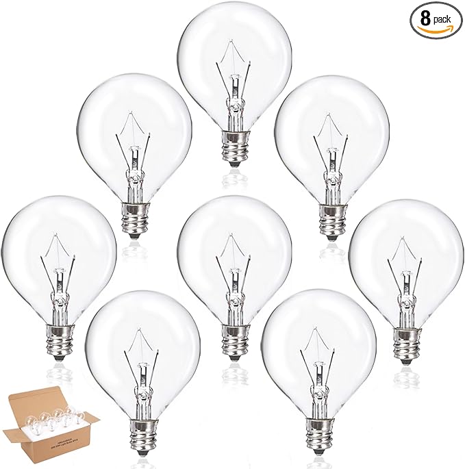 8 Pack 25 Watt Wax Warmer Bulbs Replacement Light Bulb for Full Size Scentsy Warmer 120V G50 E12 Incandescent Standard Base for Indoor Outdoor Patio String Lights - Bloomnest