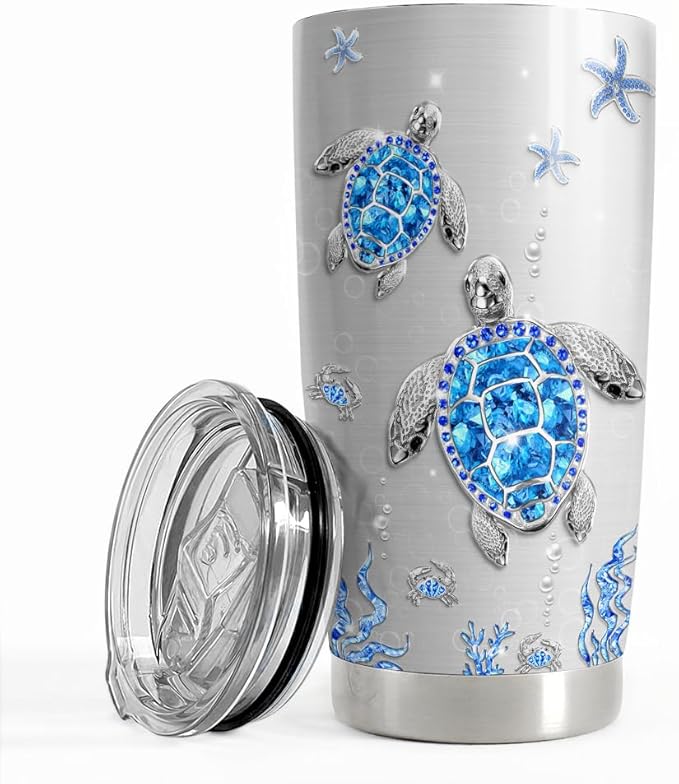 SANDJEST Turtles Gifts for Women Girls Sea Turtle Tumbler 20oz Jewelry Drawings Stainless Steel Insulated Tumblers Coffee Travel Mug Cup Gift for Birthday Christmas - Bloomnest