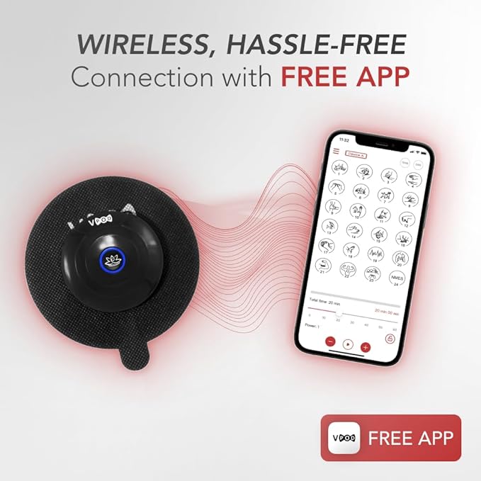 VPOD Single Wireless TENS Unit - EMS Muscle Stimulator for Pain Relief Therapy, 24 Modes - TENS Massager Electric Stimulation Machine for Nerve and Back Pain