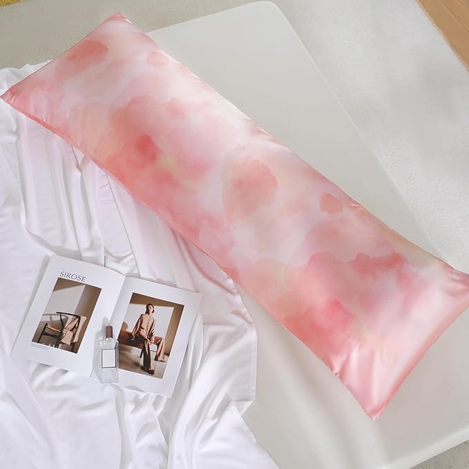 MR&HM Satin Body Pillow Cover, Soft and Breathable Body Pillow Case with Envelope Closure, Cooling and Silky Long Pillowcase for Hair and Skin,Grey (20x54, Dream Pink) - Bloomnest