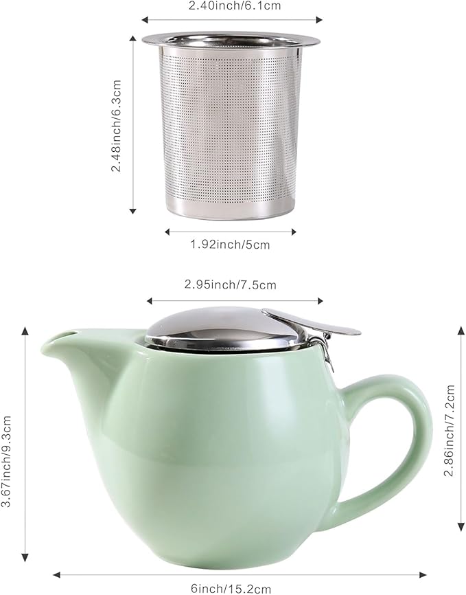 Small Ceramic Teapot With Stainless Steel Infuser, Heat Resistant, Perfect Tea Maker, Light Green 350ml/12.0oz