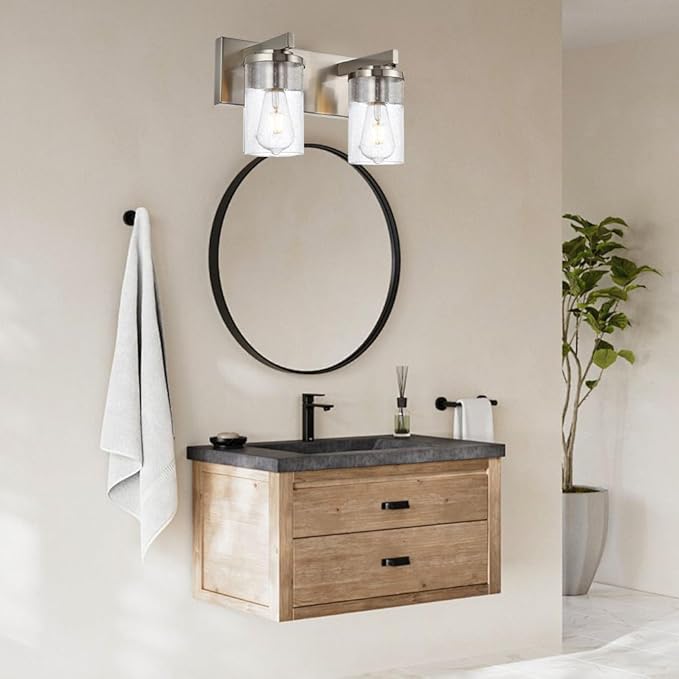 BONLICHT 2-Light Brushed Nickel Wall Sconce Lighting with Clear Glass Shade, Industrial Indoor Bathroom Lights Over Mirror, Modern Vanity Light Fixtures for Porch Entryway Stair - Bloomnest