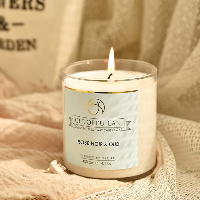 Chloefu LAN Rose Noir & Oud Scented Candle Luxury Soy Large Candle Jar 14.1 oz,100 Hours Long Lasting Burning Highly Scented Candle,Valentines Day Gifts for Her - Bloomnest