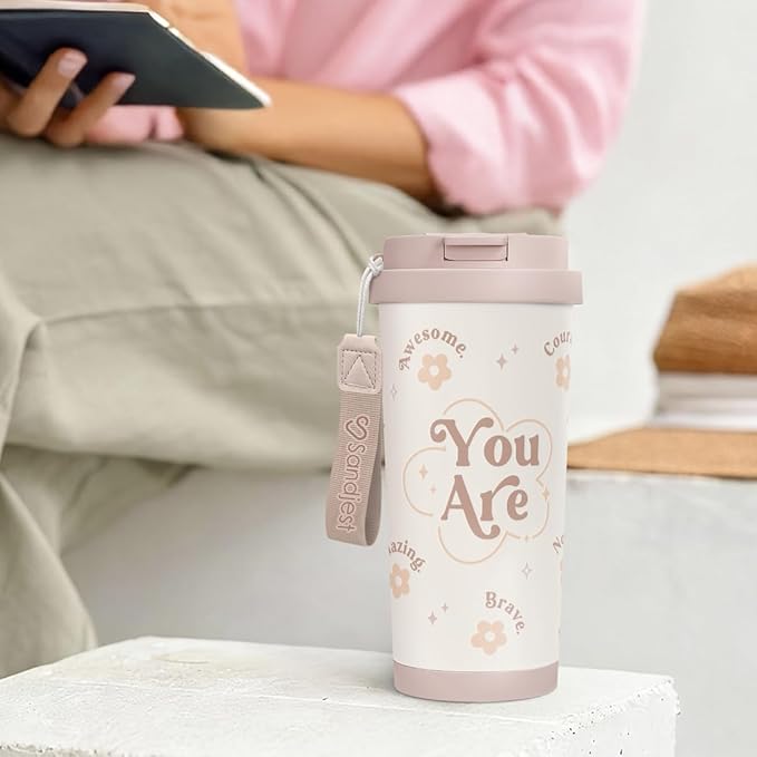 Inspiration Tumbler - Stainless Steel 2-in-1 Lid Coffee Tumbler 18 oz, Insulated Travel Mug Gift for Women Teen Mother, Birthday Christmas - Bloomnest