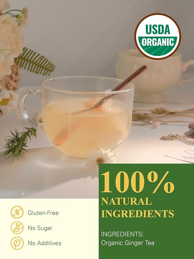 GLDNT Organic Ginger Tea Bags, Natural Organic Ginger Root Tea, Spicy & Zesty Flavor, Caffeine Free, 100 Count - Bloomnest