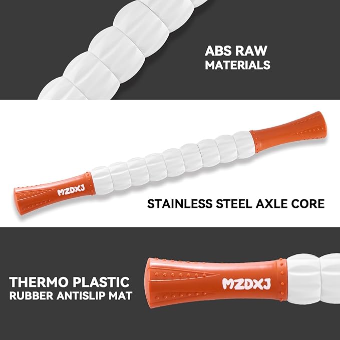 Muscle Roller Massage Roller Stick- Deep Tissue Fascia Blaster for Myofascial Pain Relief, Lymphatic Drainage & Body Sculpting, Handheld Physical Therapy & Recovery Tool(Orange White -18 inch) - Bloomnest