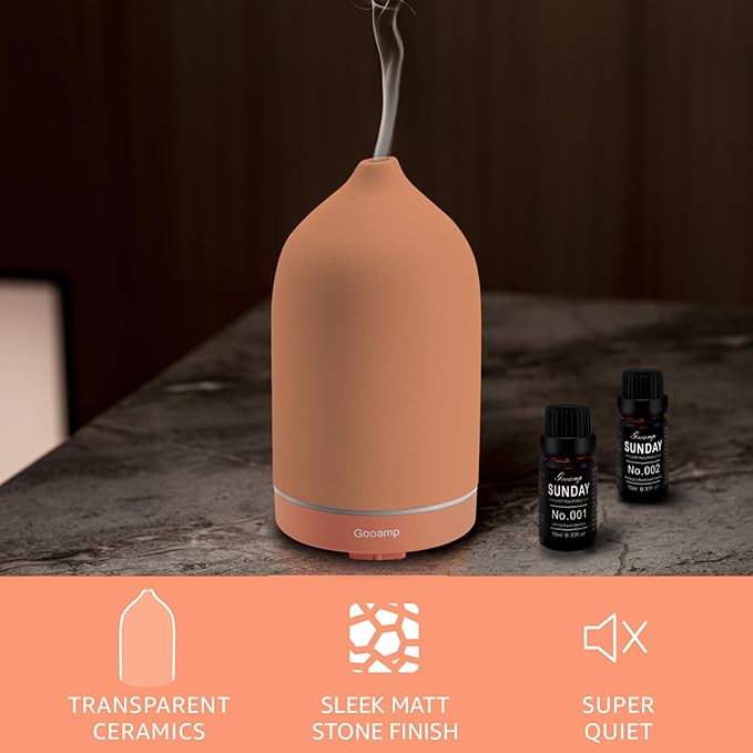 200ML Ceramic Essential Oil Diffuser - Ultrasonic Aromatherapy & Humidifier with 7-Color LED Lights, Auto Shut-Off, Brown, 1H/3H/6H Timer | Scent for Home,Office,Yoga - Bloomnest