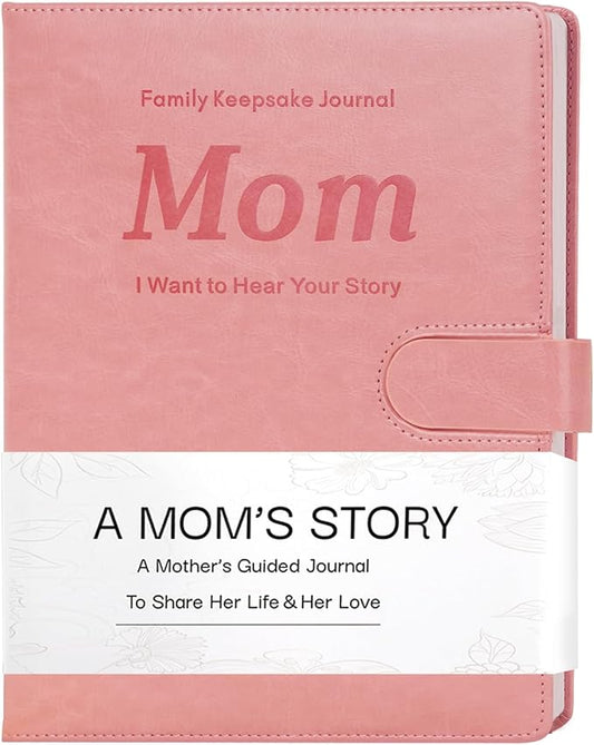 Artmag Mom's Life Story Journal with 250+ Prompt Questions, Family Keepsake Book Leather Cover for Mom to Share Her Memories for Birthday Mother's Day Christmas (Pink) - Bloomnest