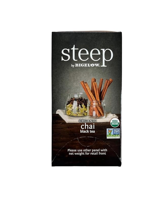 steep Organic Chai Black Tea 20 Count Box (Pack of 1), Certified Organic, Gluten-Free, Kosher Tea in Foil-Wrapped Bags - Bloomnest