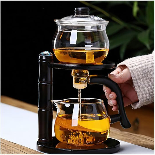 Kungfu Magic Tea Set Glass Magnetic Teapot Semi-Automatic Water Guide Magnetic Teapot with Infuser Heat-Resistant Glass Magic Tea Pot Magic Tea Set Perfect of Holiday Gifts (Black)