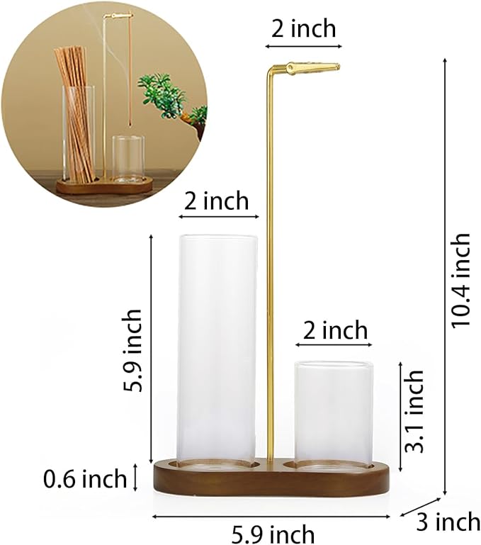2 in 1 Incense Holder for Sticks, Anti-Ash Flying Incense Burne with Glass Ash Catcher and Incense Sticks Organizer for Meditation Yoga Spa Home Decor (Dark Base) - Bloomnest