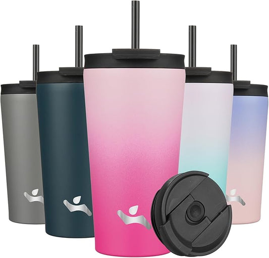 18 OZ Insulated Tumbler with Lid and 2 Straws Stainless Steel Water Bottle Vacuum Travel Mug Coffee Cup,Cherry - Bloomnest